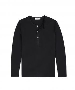 Henley Shirt Pima Long Sleeve - Black