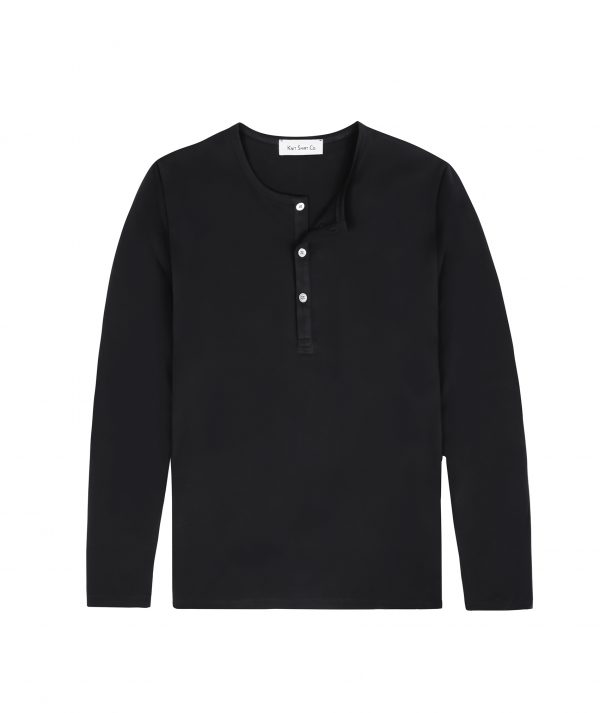Henley Shirt Pima Long Sleeve - Black
